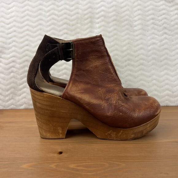 Free People Amber Orchard Heel Platform Clog Two Tone Brown Leather Sz 8.5 EU39 - Picture 3 of 12